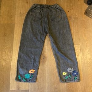Flower Print Grey Jeans (Unmarked Brand)
